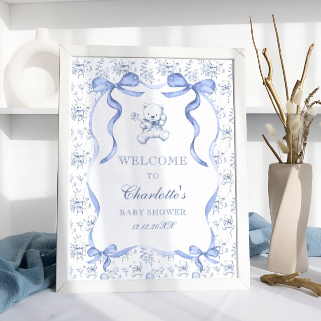 Toile De Jouy Teddy Bear Baby Shower Welcome Poster (Creator Uploaded)