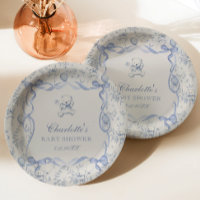 Toile De Jouy Teddy Bear Blue Baby Shower