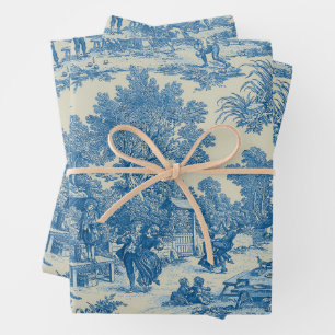 Toile de Jouy Tissu Enveloppement Feuilles de papi
