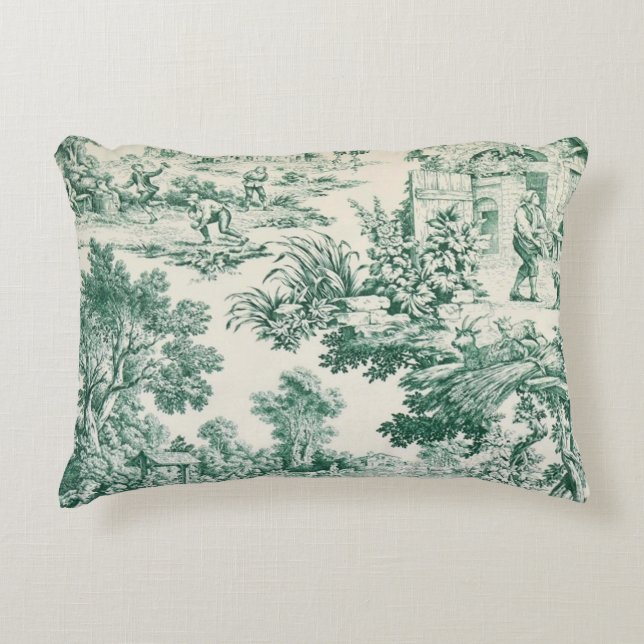 Toile de Jouy vert Accent Pillow (Front)