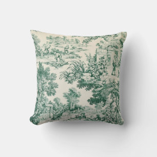 Toile de Jouy vert Throw Pillow