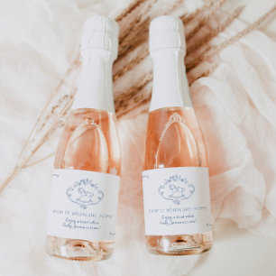 Toile de jouy Vintage frame Pop it when she pops Sparkling Wine Label