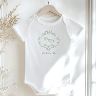 Toile de Jouy vintage Rocking horse Sage Green Baby Bodysuit