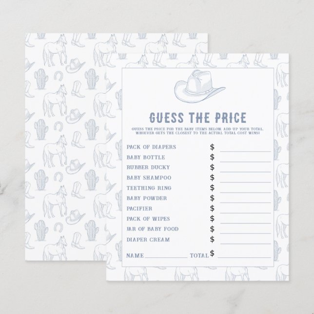 Toile De Jouy Western Baby shower Price Guess Game (Front/Back)