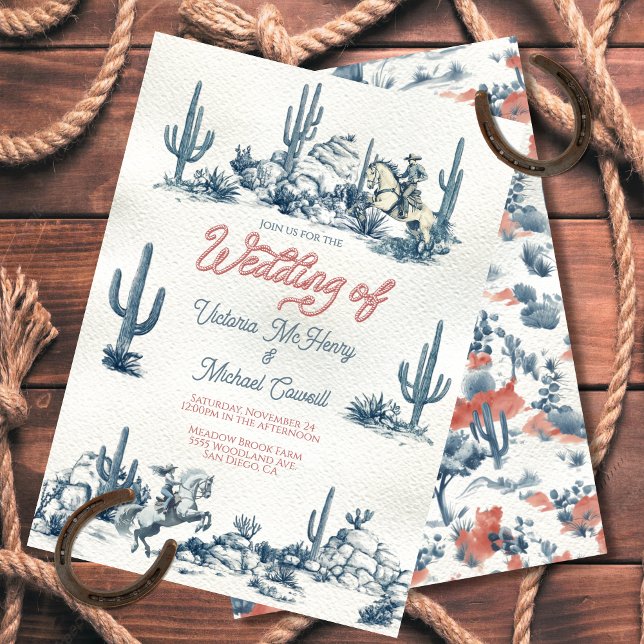 Toile de jouy Western Cowboy Wedding Invitation (Creator Uploaded)