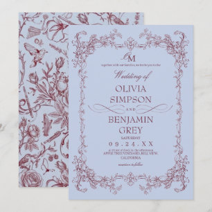 Toile De Joy  Periwinkle & Plum Wedding  Invitation