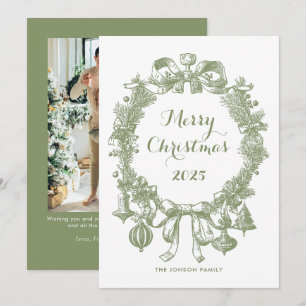 Toile De Juoy Sage Green Vintage Christmas Photo Holiday Card