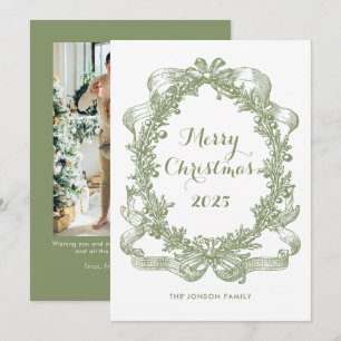 Toile De Juoy Sage Green Vintage Christmas Photo Holiday Card