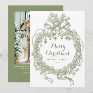 Toile De Juoy Sage Green Vintage Christmas Photo Holiday Card