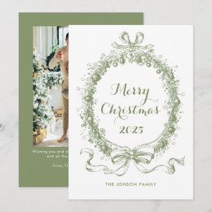 Toile De Juoy Sage Green Vintage Christmas Photo Holiday Card