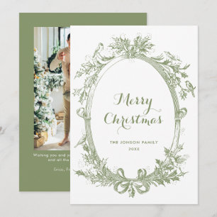 Toile De Juoy Sage Green Vintage Christmas Photo Holiday Card