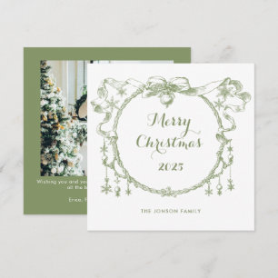 Toile De Juoy Sage Green Vintage Christmas Photo Holiday Card