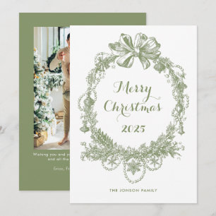 Toile De Juoy Sage Green Vintage Christmas Photo Holiday Card