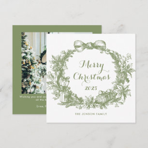 Toile De Juoy Sage Green Vintage Christmas Photo Holiday Card
