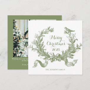 Toile De Juoy Sage Green Vintage Christmas Photo Holiday Card