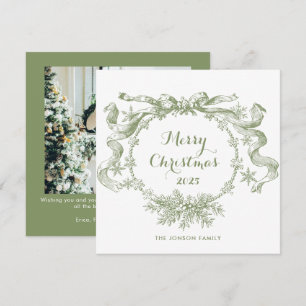 Toile De Juoy Sage Green Vintage Christmas Photo Holiday Card