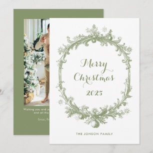 Toile De Juoy Sage Green Vintage Christmas Photo Holiday Card