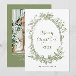 Toile De Juoy Sage Green Vintage Christmas Photo Holiday Card