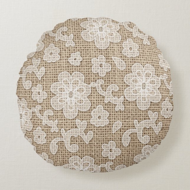 Toile de jute chic minable et coussin rond de (Devant)