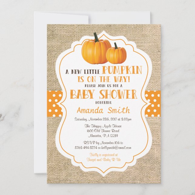 Toile de jute de carte d'invitation de baby shower (Devant)