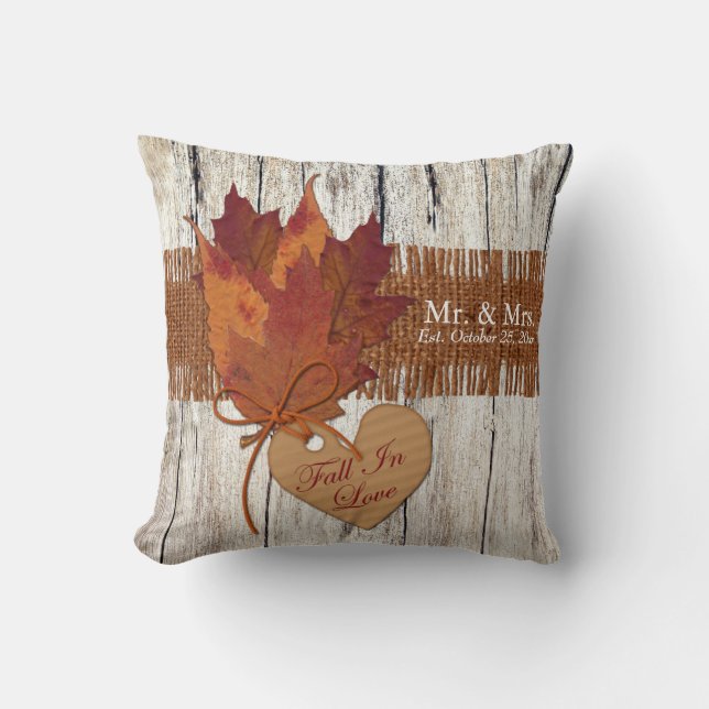Toile de jute de FAUX, bois, coussin de mariage de (Recto)