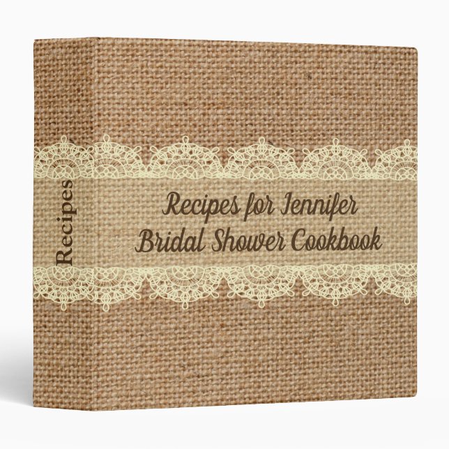 Toile de jute et classeur rustiques de recette de (Devant/Côté)