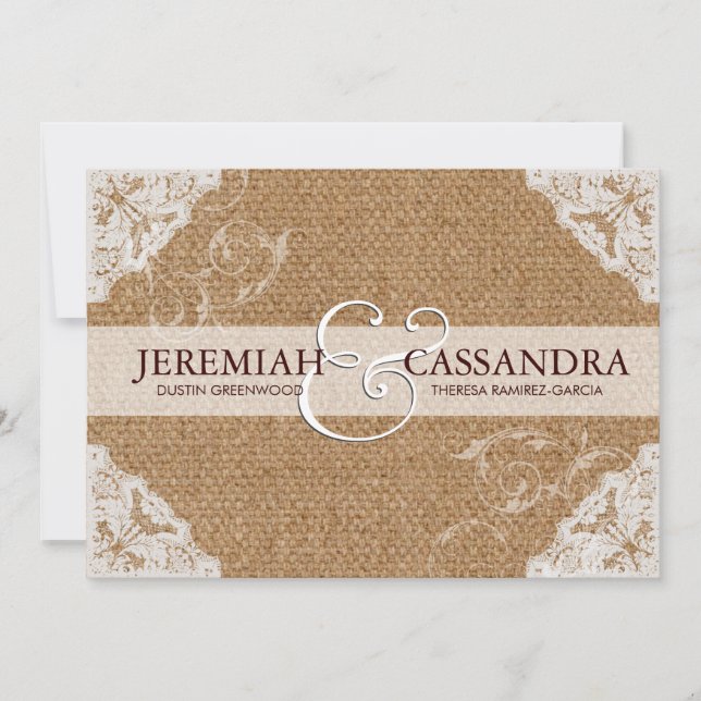 Toile de jute et faire-part de mariage blanc de (Devant)