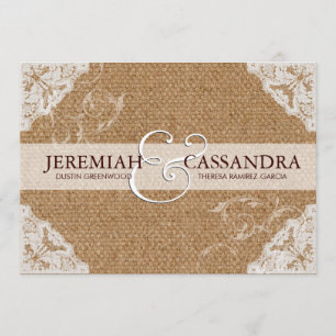 Toile de jute et faire-part de mariage blanc de