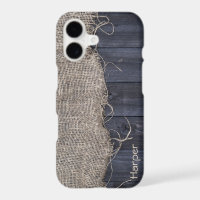 Toile de jute rustique et bois de grange avec nom 