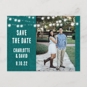 Toile de jute sarcelle faire-part de mariage rusti