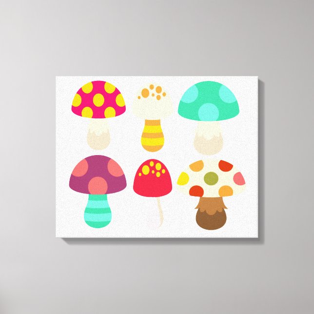 Toile De mignons champignons colorés (Recto)