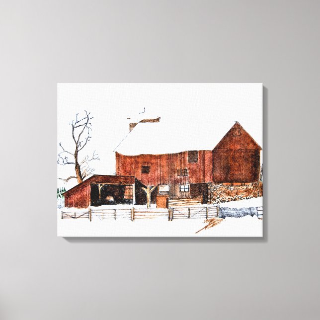 Toile de peinture de grange d'hiver Imprimer (Recto)