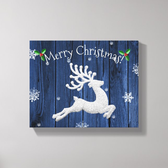 Toile de rennes de Noël bleu rustique Imprimer (Recto)