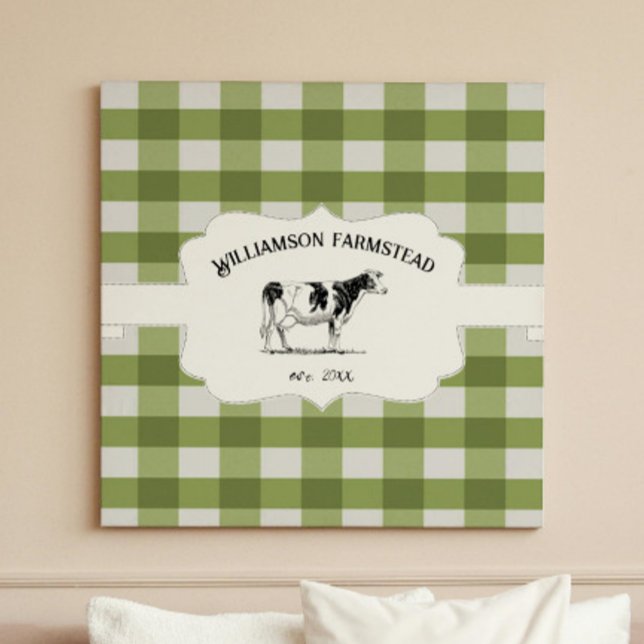 Toile de vache de ferme à plaid Buffalo vert Impri (Green Buffalo Plaid Farm Cow Canvas Print)