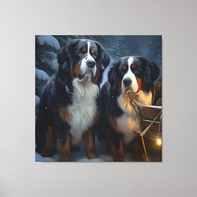 Toile Décor de Noël Bernese Mountain Snowy (Recto)