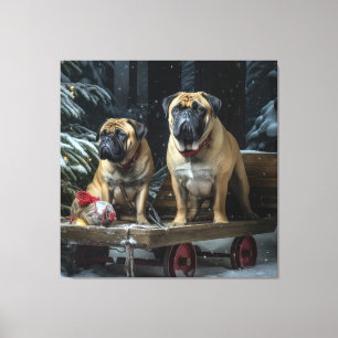 Toile Décor de Noël Bullmastiff Snowy Sleigh