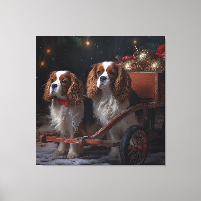 Toile Décor de Noël Cavalier King Snowy Sleigh (Recto)
