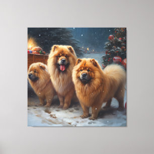 Toile Décor de Noël Chow Chow Snowy Sleigh