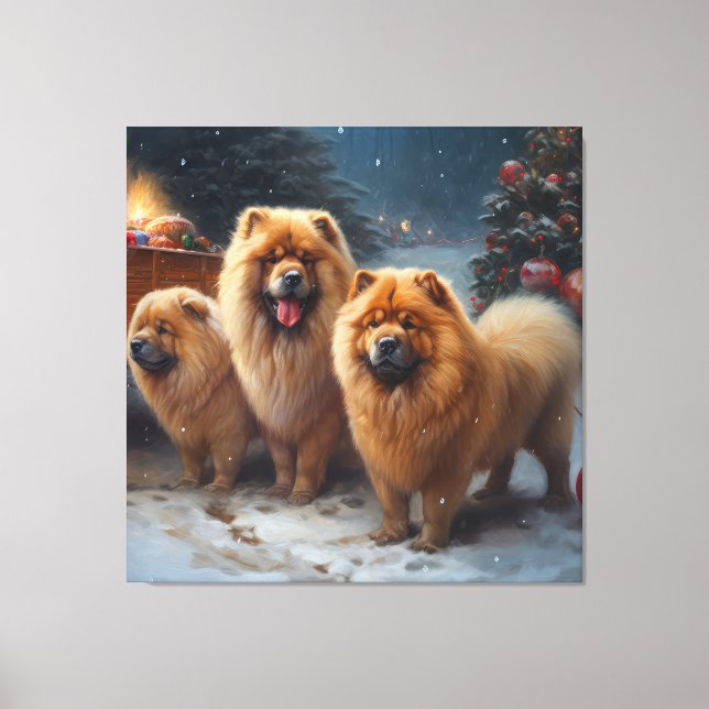 Toile Décor de Noël Chow Chow Snowy Sleigh (Recto)