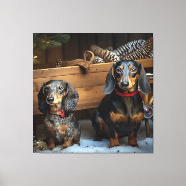 Toile Décor de Noël Dachshund Snowy Sleigh (Recto)