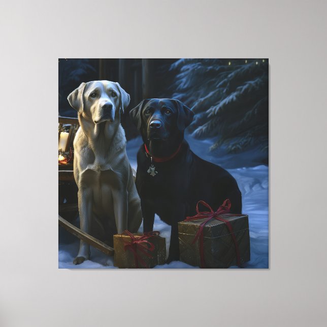 Toile Décor de Noël de Labrador Snowy Sleigh (Recto)