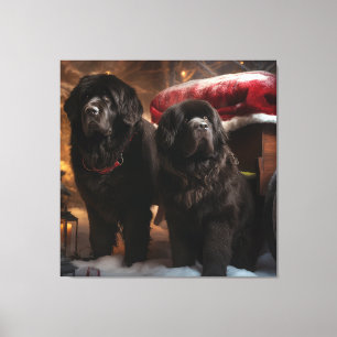 Toile Décor de Noël de Terre-Neuve Snowy Sleigh