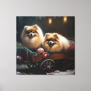 Toile Décor de Noël de traîneau enneigé Spitz nain