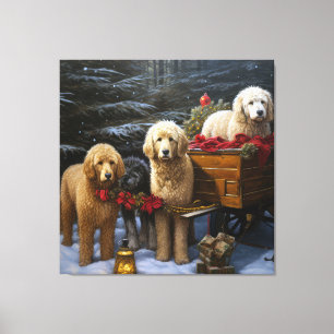 Toile Décor de Noël Goldendoodle Snowy Sleigh