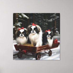 Toile Décor de Noël japonais Chin Snowy Sleigh