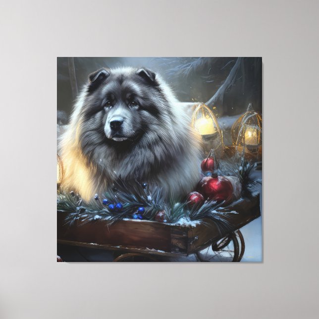 Toile Décor de Noël Keeshond Snowy Sleigh (Recto)