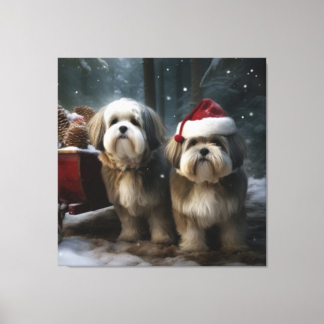 Toile Décor de Noël Malti tzu Snowy Sleigh (Recto)