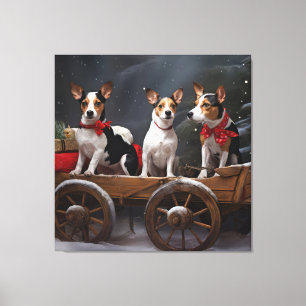 Toile Décor de Noël Rat Terrier Snowy Sleigh