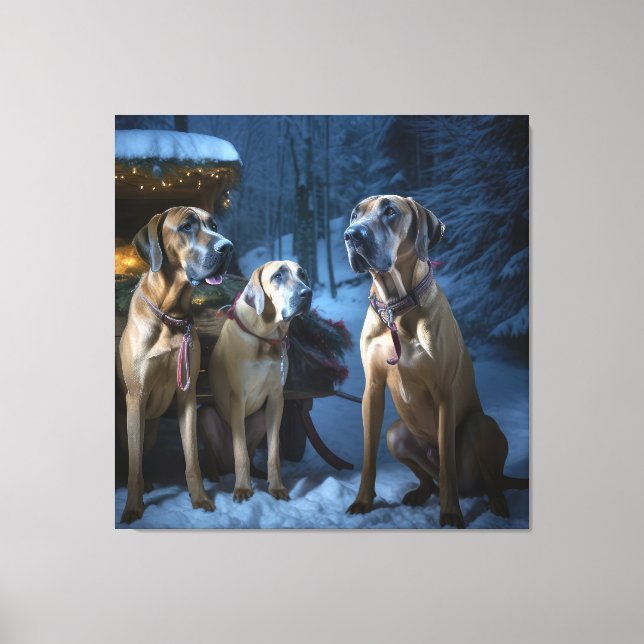 Toile Décor de Noël Rhodesian Ridgeback Snowy Sleigh (Recto)