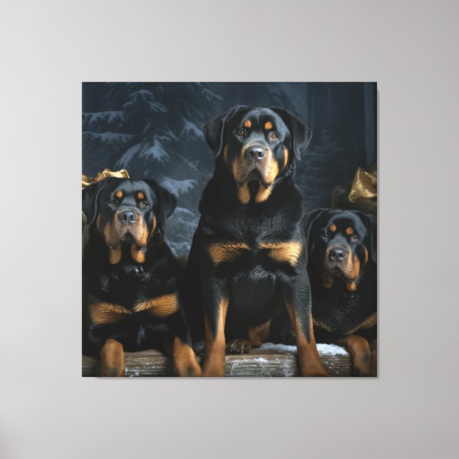 Toile Décor de Noël Rottweiler Snowy Sleigh (Recto)